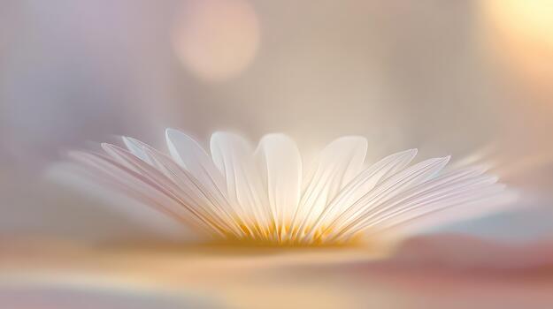 Soft Focus White Daisy Petals with Golden Hue and Bokeh Background, nature photo