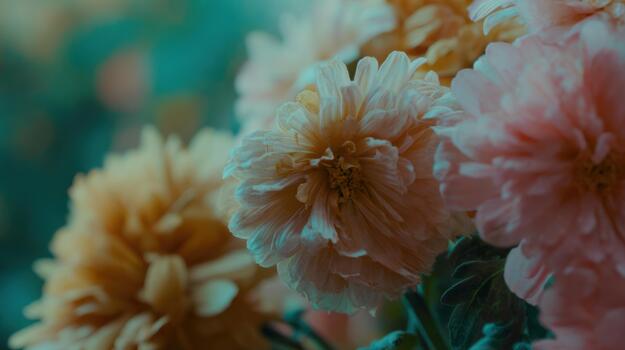 Soft Focus Pastel Chrysanthemums Close-up Macro Flower Photography, botanical photo