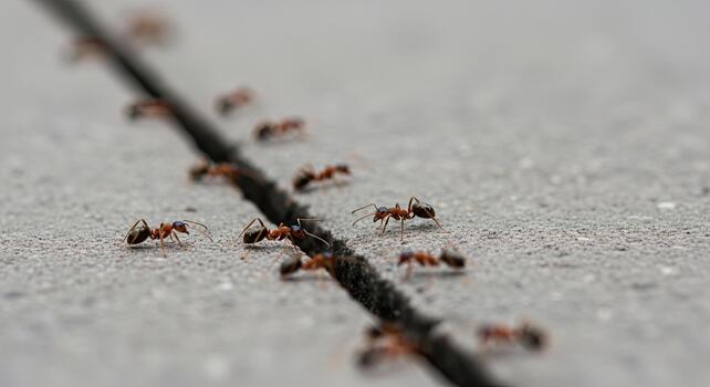 A Colony of Ants Marching in a Line on the Ground. photo