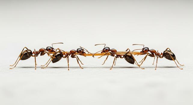 Ants form a bridge, showcasing teamwork and cooperation in a macro shot. photo