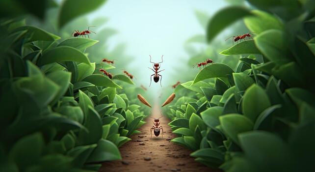 Ants Journey Through Lush Green Foliage with a Clear Path Ahead. photo