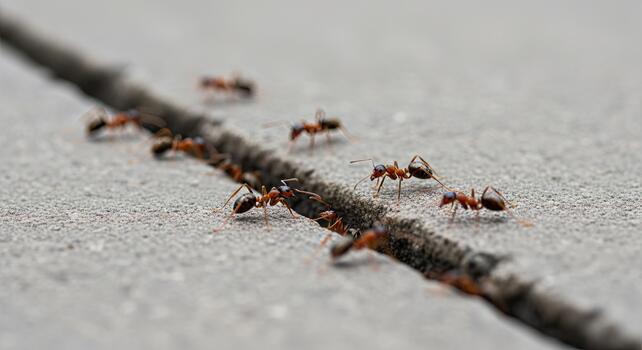 Ants Marching in a Line Along a Branch on Concrete. photo