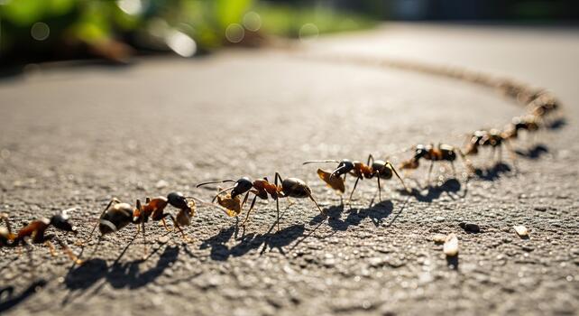 Ants on the March - A Line of Insects on Concrete. photo