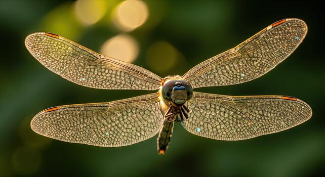 Close-up of a Dragonfly in Flight with Detailed Wings. photo