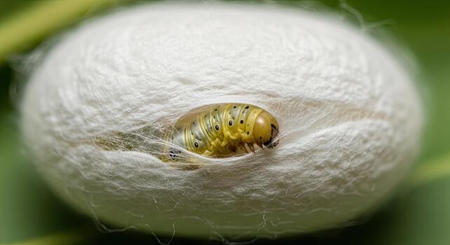 Close-up of a silkworm pupa inside its cocoon, natures wonder. photo