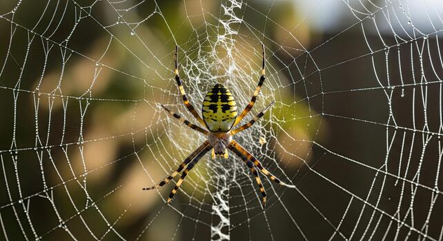 Close-up of a yellow garden spider on its intricate web outdoors. photo