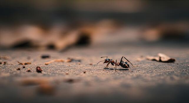 Close-up shot of a tiny ant on a rough surface, detailed view. photo