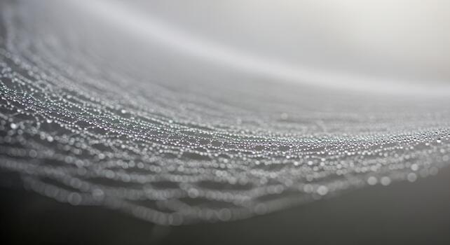 Delicate spiderweb threads covered in sparkling morning dew drops. photo