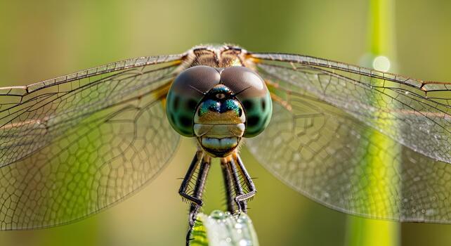 detallado de cerca de un libélula con intrincado ala venas foto