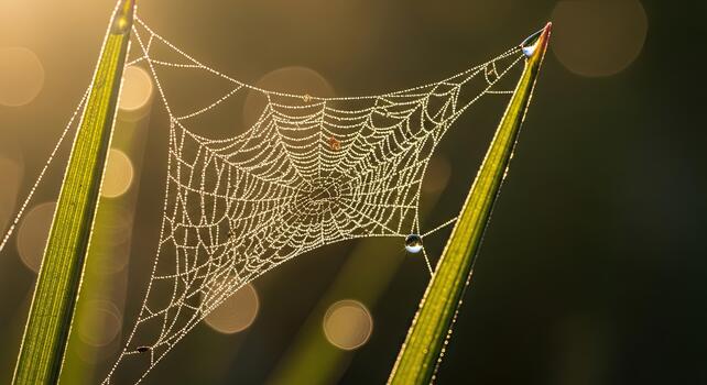 Dew-Kissed Spiderweb - A Mornings Delicate Trap. photo
