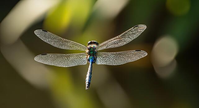 Dragonfly in Flight - A Detailed Close-Up of Insect. photo