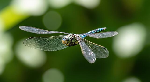 libélula en vuelo - un detallado ver de naturalezas aéreo acróbata. foto