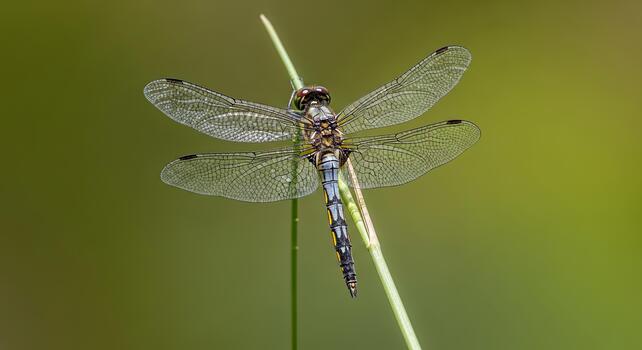 Dragonfly Perched on a Stalk - A Detailed Macro Shot. photo