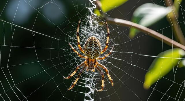 European garden spider in its web, waiting for prey. photo