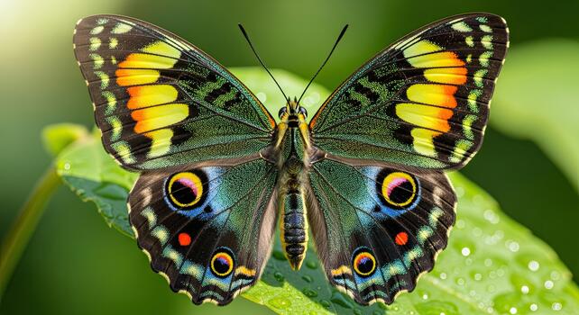 Exotic Butterfly on Leaf - A Vibrant Display of Natures Beauty. photo