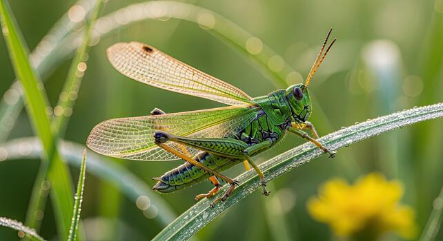 verde saltamontes encaramado en espada de césped en naturaleza. foto