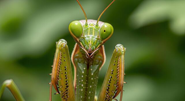 Intense Stare - A Praying Mantis Portrait in Green. photo