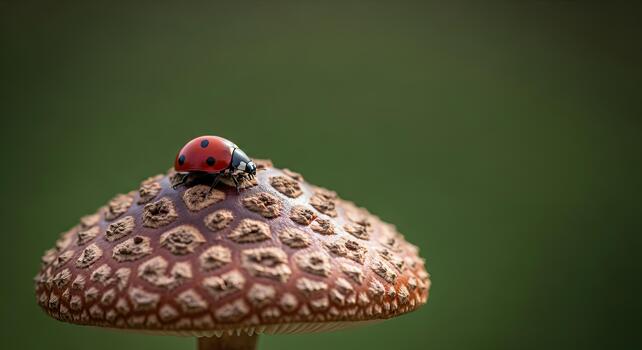 mariquita descansando encima un seta en un natural ajuste. foto