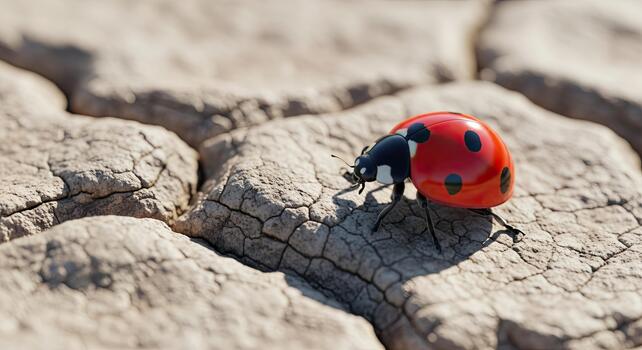 mariquita en agrietado tierra - un símbolo de Resiliencia y adaptación. foto