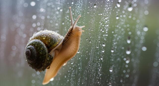 Snail on a Wet Window - A Close-Up View of Natures Beauty. photo