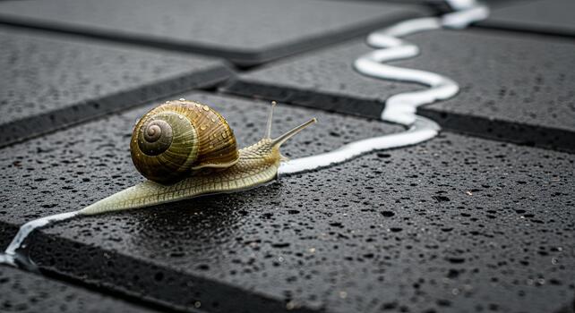 Snails Journey - A Close-Up View of a Snails Trail on Tiles. photo