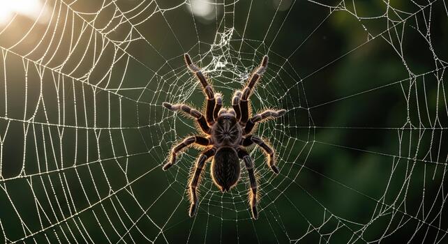 Spider in its web, close-up, nature, macro, arachnid, insect. photo