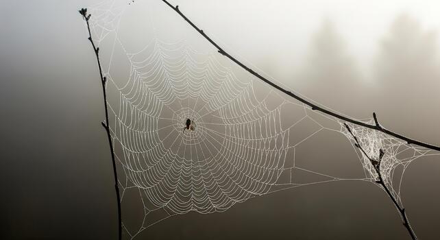 Spiderweb in the Fog - A Delicate Trap in Natures Embrace. photo