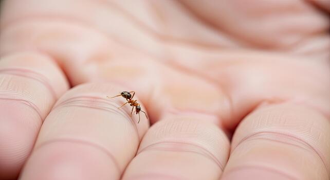 Tiny Ant on Human Hand - Close-Up Macro View. photo