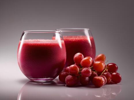 Refreshing Red Grape Smoothie in Elegant Glasses on Grey Background photo