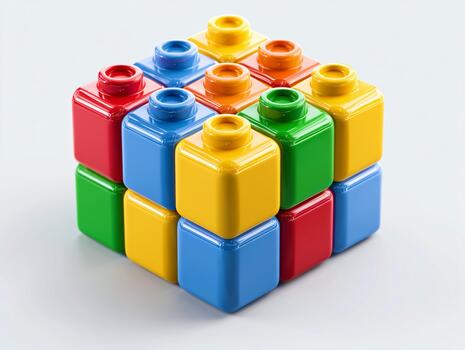 Colorful Plastic Toy Blocks in a Playful 3D Render Design photo