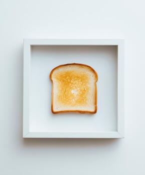Half Eaten Toast Centered in White Frame on Clean Background photo