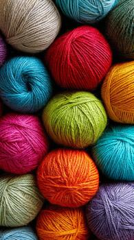 Colorful yarn creating a vibrant textile background photo