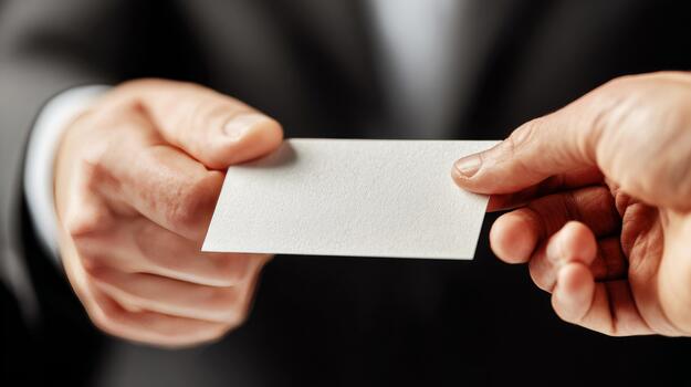 Hands exchanging business card during professional networking meeting photo