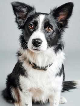 Border collie dog looking at camera sitting photo