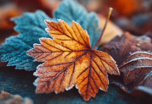 otoño hoja cubierto con blanco escarcha en suelo foto