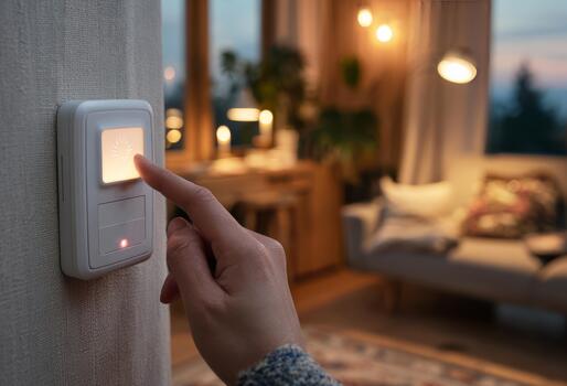 Hand operating smart home light automation system photo