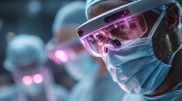 Surgeon using augmented reality headset for modern surgery photo