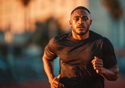 Determination man running preparing for marathon photo