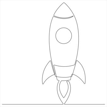 One continuous line drawing of rocket take off rocket space ship launch line art vector