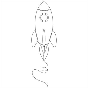 One continuous line drawing of rocket take off rocket space ship launch line art sketch vector