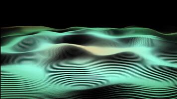 Flowing turquoise contour waves form a smooth layered digital surface with soft motion. Curved luminous lines shape abstract tech landscape with rhythmic energy and fluid structure. Seamless loop 4K video