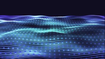 Flowing technology neon blue digital waves background with blue light digital effect. Futuristic lines and dots shape a luminous tech surface with layered depth and energy. Seamless loop 4K video