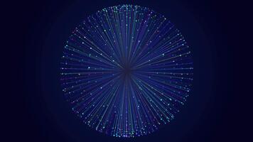 radiante digital esfera con brillante líneas extensión. minúsculo vistoso partículas brillar. para ciencia ficción, tecnología, fantasía, y resumen diseño conceptos. sin costura lazo 4k video