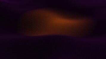 resumen naranja energía superficie brilla con magia oscuro ondas. suave fluido movimiento formas con olas de partículas y puntos antecedentes. sin costura lazo 4k video