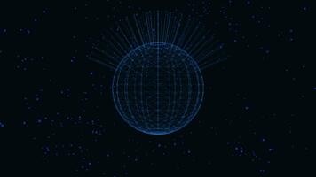 futurista azul esfera com geométrico linhas e pontos digital conexão. rede conexões esfera rotativo em Sombrio azul fundo. desatado ciclo 4k video