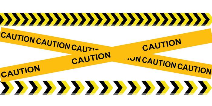 Caution tape with warning text and chevron hazard stripes vector