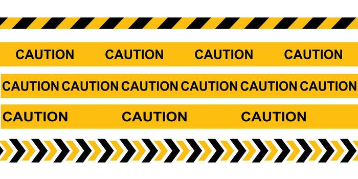 Multiple caution tape strips with repeated warning text and hazard stripes vector