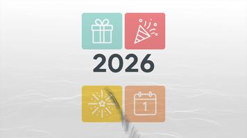 Bold 2026 new year infographic layout with Abstract Minimalist Wavy Particle video