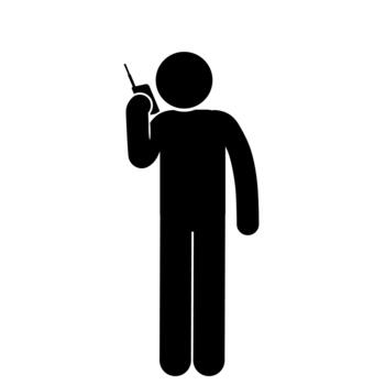 Illustration of a stick figure communicating with a handheld radio. vector