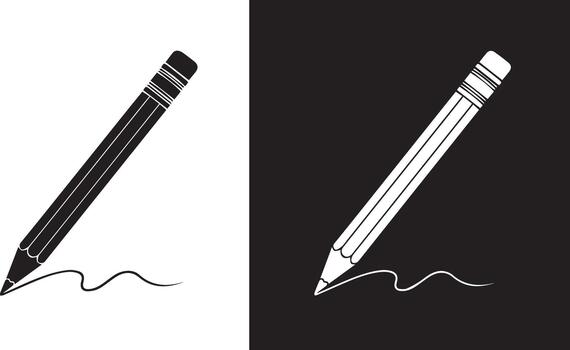 Iconic graphic of a pencil drawing a simple stroke, symbolizing learning, artistic creation, and innovative ideas in a sleek style vector